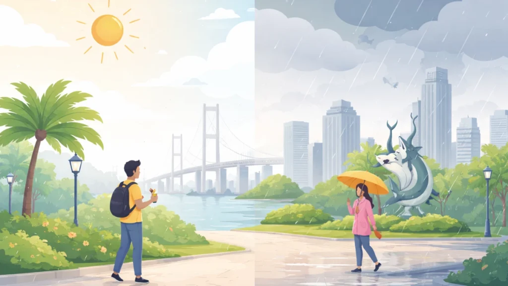 ilustrasi cuaca surabaya cerah dan hujan