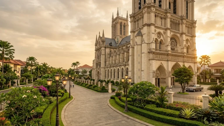 Kemegahan arsitektur Notre Dame Wisata Bukit Mas Surabaya yang bergaya Eropa klasik.