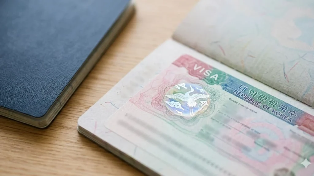 Close-up stiker visa di halaman paspor, ilustrasi apa itu visa