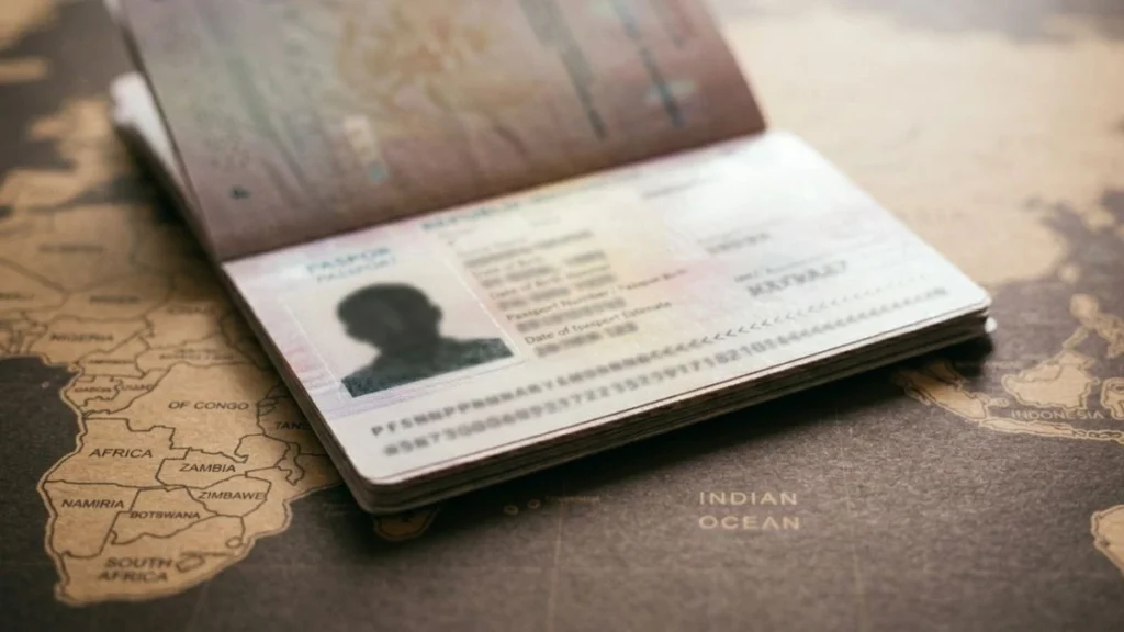 Paspor Indonesia terbuka di atas peta dunia, ilustrasi paspor Indonesia bebas visa kemana saja