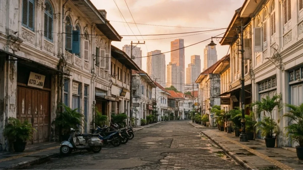 Historic Surabaya street blending old and modern architecture, representing the complete guide to understanding the city