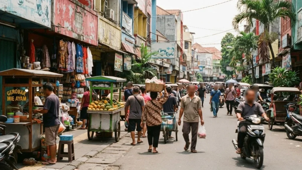 Lively Surabaya street scene representing the local Arek Suroboyo identity and culture