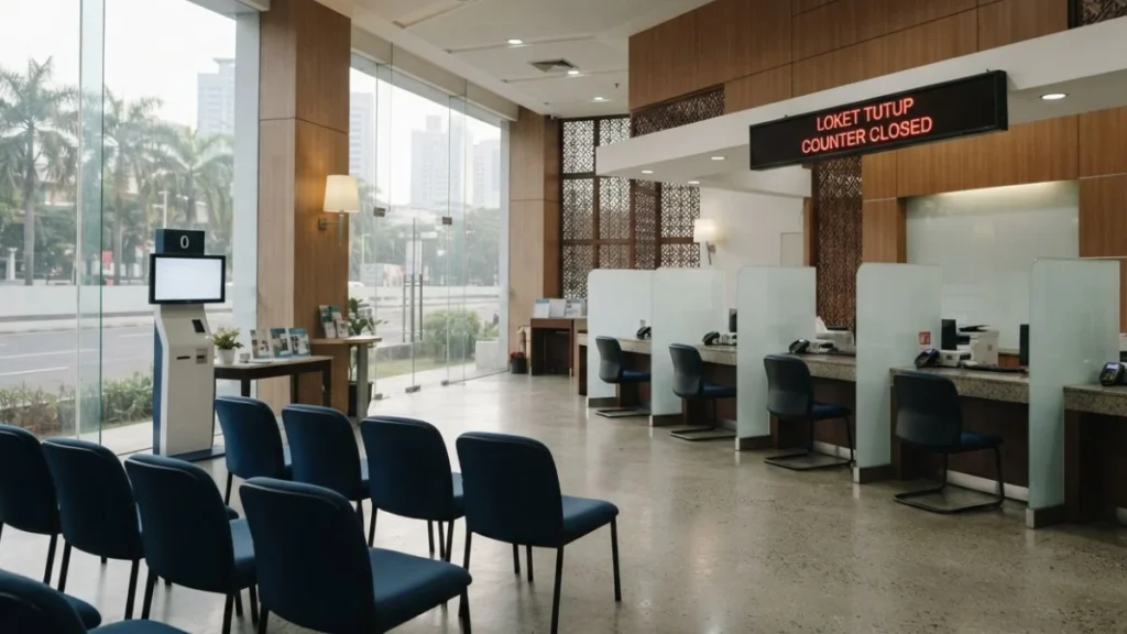 Modern bank branch interior in Surabaya where foreigners can open a local account