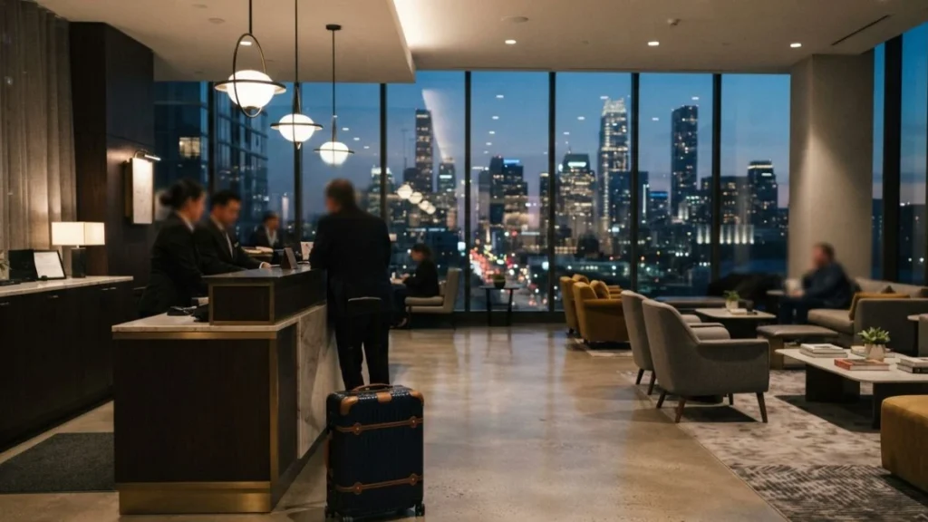 Modern business hotel lobby in Surabaya representing accommodation for corporate travelers