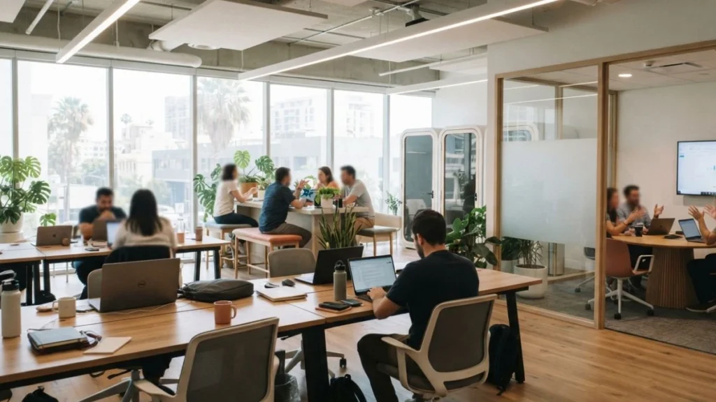 Modern coworking space interior in Surabaya representing options for business travelers