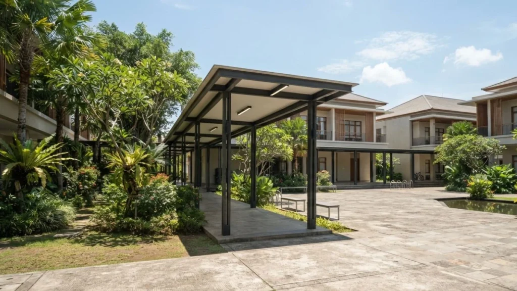 International school campus courtyard in Surabaya representing schooling options for expat families
