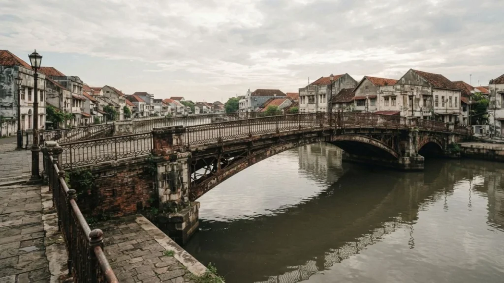 Historic colonial-era bridge in Surabaya representing the city's centuries-long trading history