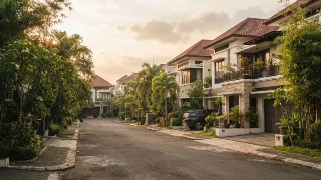 Residential street in a Surabaya housing complex illustrating average rent by area